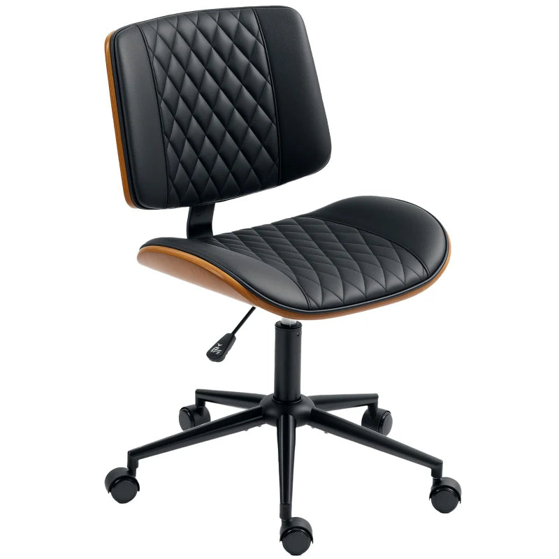 Office Chair No Arms with Wheels, PU Leather Desk Chair with Adjustable Height, Swivel Wheels for Office, Black