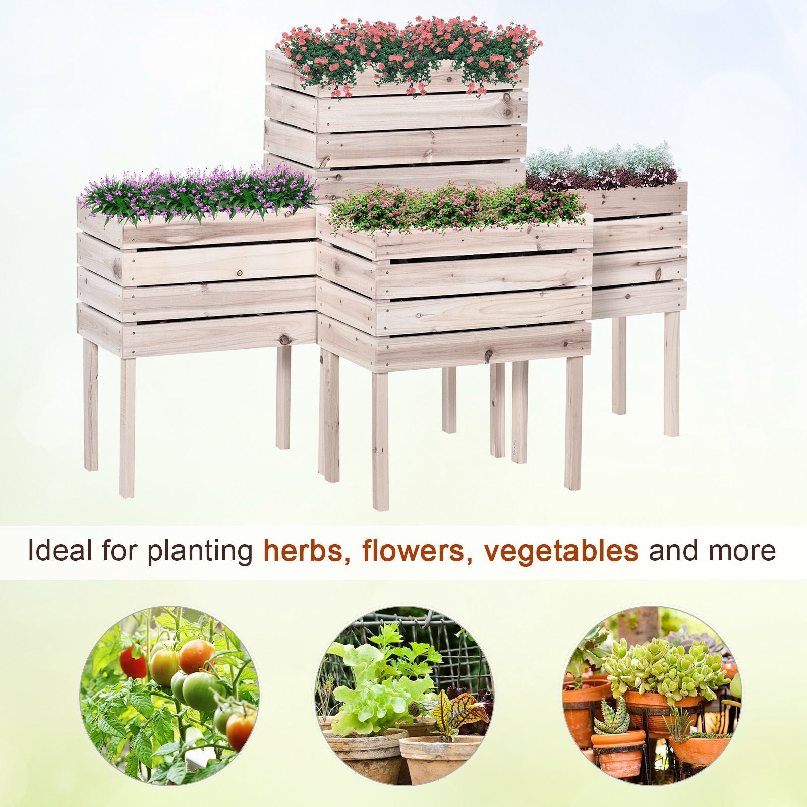 Outsunny 4PCS Wooden Planter Raised Garden Beds Kits Elevated Garden Beds for Flowers Vegetables, Outdoor Indoor Planting Box Container