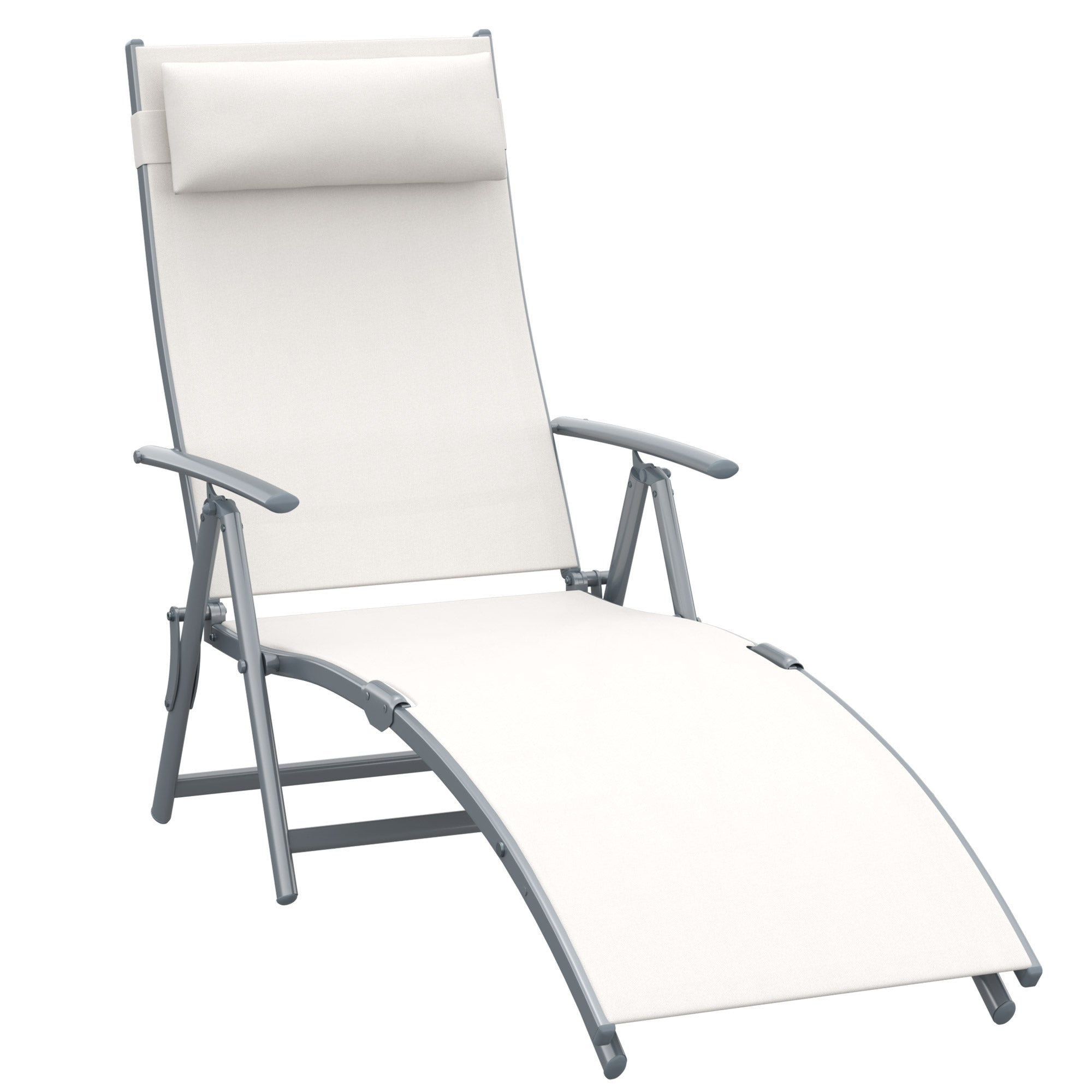 Outsunny Adjustable Reclining Patio Chaise Lounge Chair Tri-Fold Outdoor Garden Sun Lounger Cream
