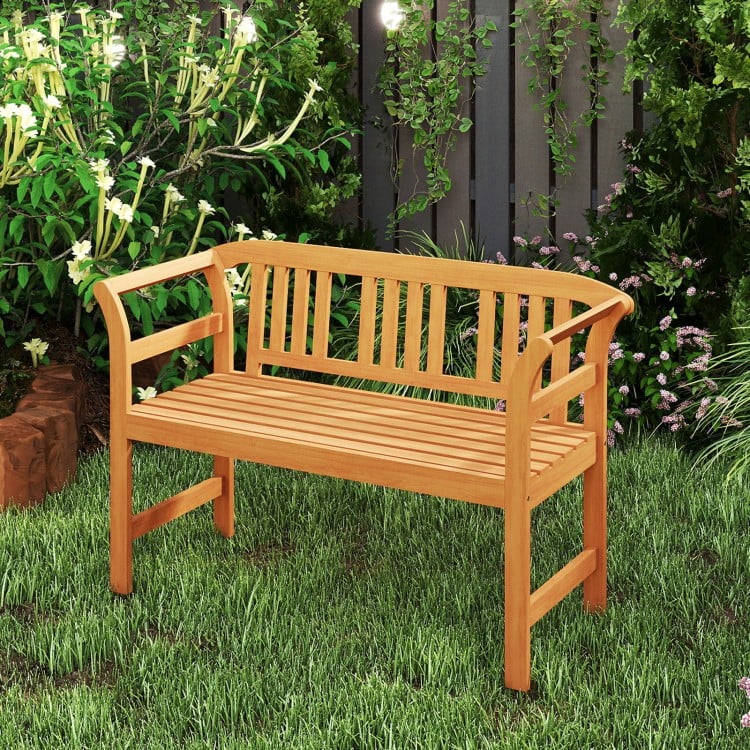 Acacia Wood 2-Person Patio Loveseat with Backrest and Armrests
