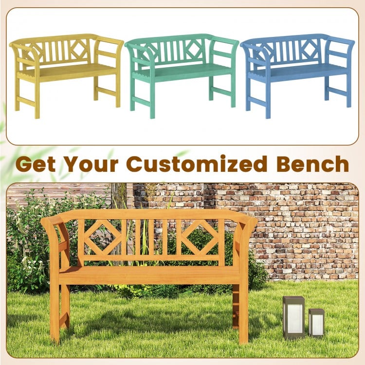 Acacia Wood 2-Person Patio Loveseat with Backrest and Armrests for Porch