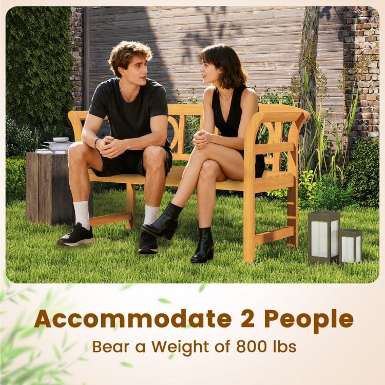 Acacia Wood 2-Person Patio Loveseat with Backrest and Armrests for Backyard