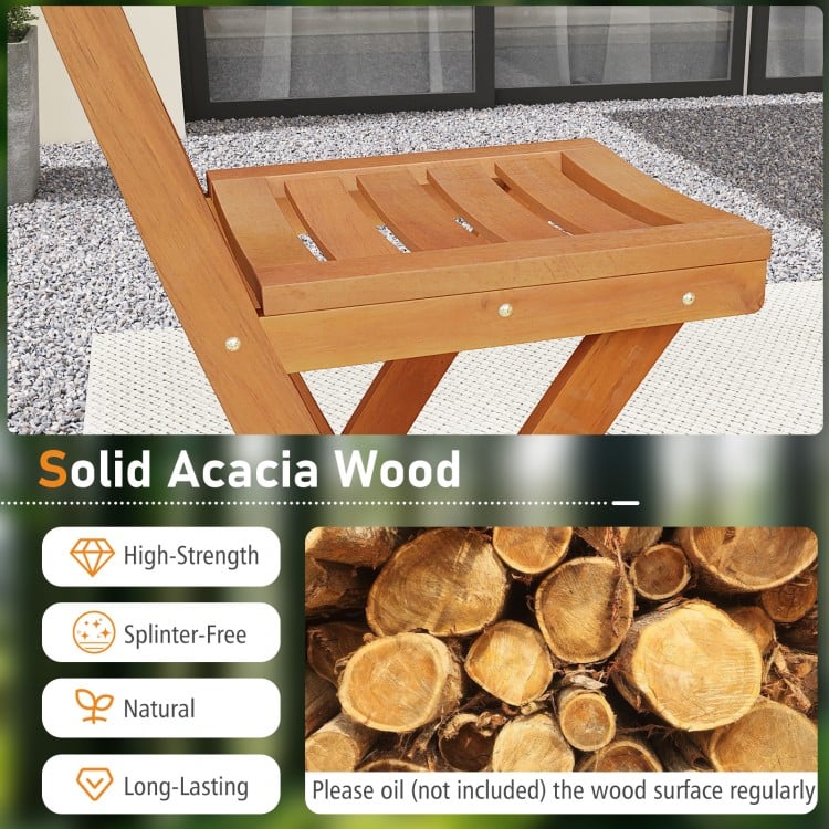 Acacia Wood Bar Height Chair with Backrest and Footrest for Backyard-Set of 2