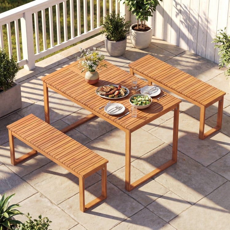 Acacia Wood Outdoor Garden Bench Set of 1/2 with Slatted Seat for Front Porch-Set of 1