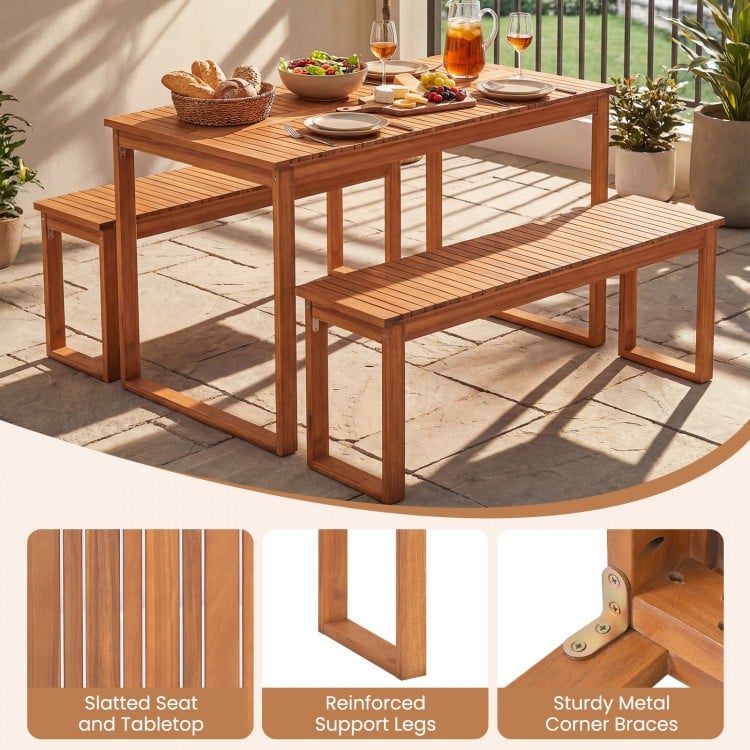 Acacia Wood Outdoor Garden Bench Set of 1/2 with Slatted Seat for Front Porch-Set of 1