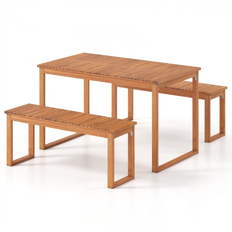 Acacia Wood Outdoor Garden Bench Set of 1/2 with Slatted Seat for Front Porch-Set of 2