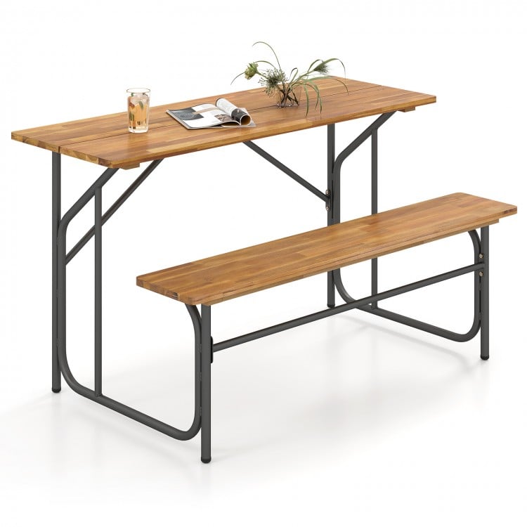 Acacia Wood Patio Table Bench for 2 People One-Side Picnic Table