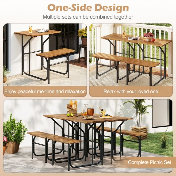 Acacia Wood Patio Table Bench Set One-Side Picnic Table and Seat