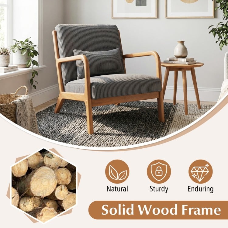 Accent Chair Corduroy Upholstered Lounge Chair with Lumbar Pillow-Gray