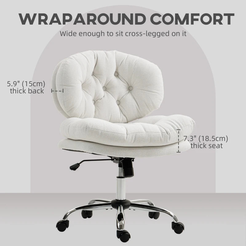 Computer Desk Chair, Armless Office Chair with Wide Padded Seat and Adjustable Height, Cream White