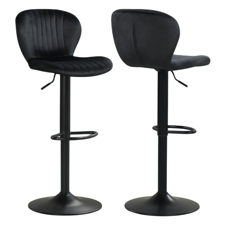 Adjustable Counter Height Chairs Set of 2 with Velvet Upholstered Backrests-Black