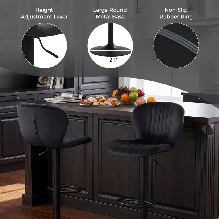 Adjustable Counter Height Chairs Set of 2 with Velvet Upholstered Backrests-Black
