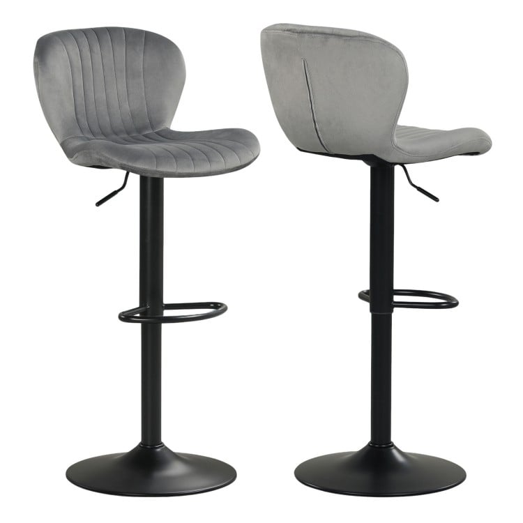 Adjustable Counter Height Chairs Set of 2 with Velvet Upholstered Backrests-Gray