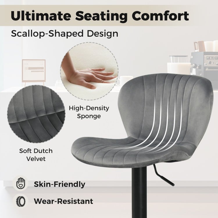 Adjustable Counter Height Chairs Set of 2 with Velvet Upholstered Backrests-Gray