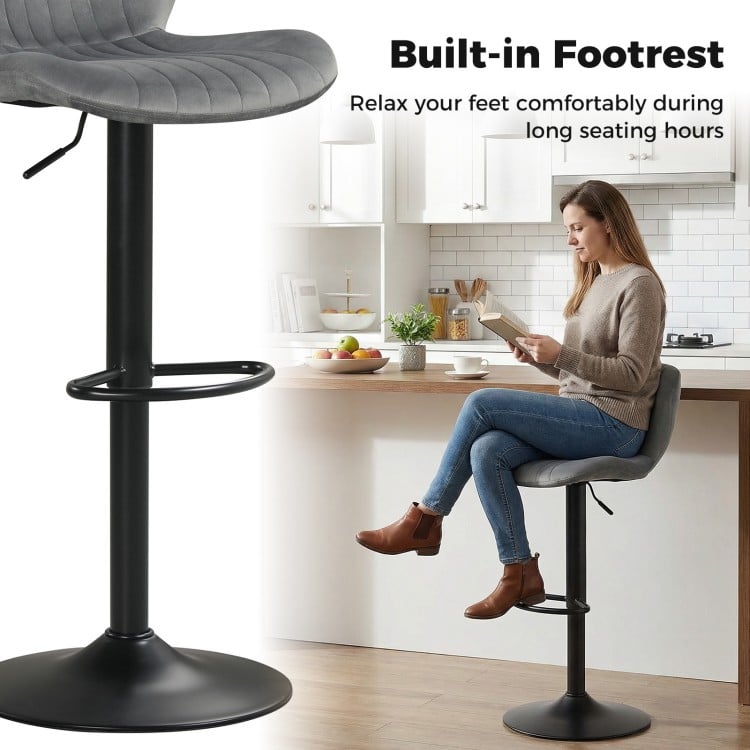 Adjustable Counter Height Chairs Set of 2 with Velvet Upholstered Backrests-Gray