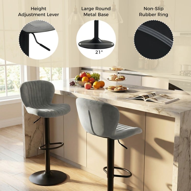 Adjustable Counter Height Chairs Set of 2 with Velvet Upholstered Backrests-Gray
