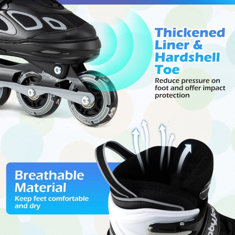 Adjustable Kids' Incline Skates 4 Sizes Adjustable Blade Roller-Black