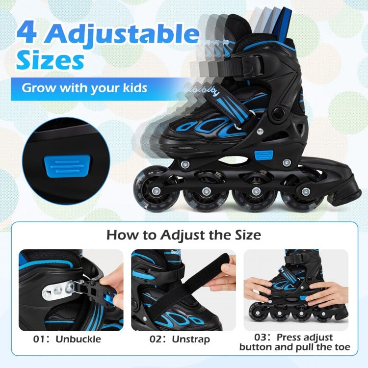 Adjustable Kids' Incline Skates for Boys Girls Ages 5-14-Blue