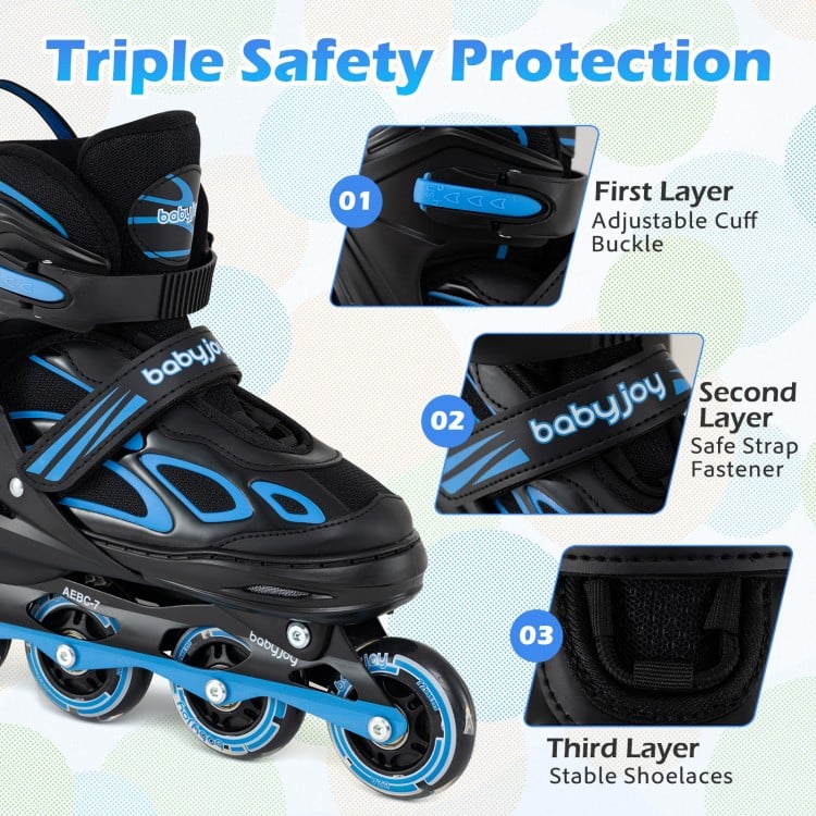 Adjustable Kids' Incline Skates 4 Sizes Adjustable Blade Roller-Blue