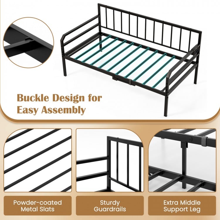Adjustable Metal Twin Size Daybed with Charging Station and LED Light-Black