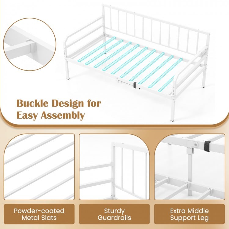 Adjustable Metal Twin Size Daybed with Charging Station and LED Light-White