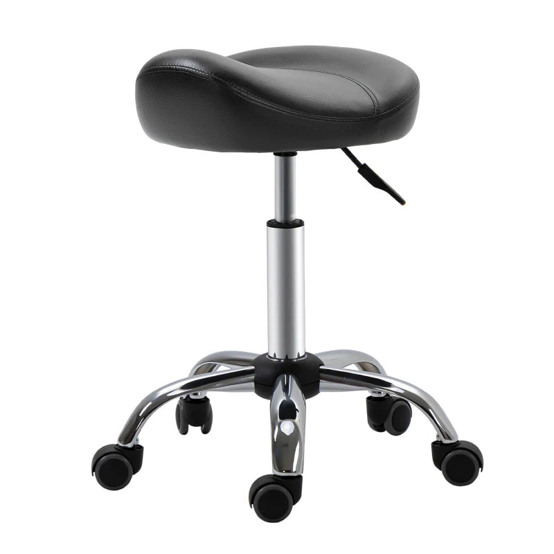 Saddle Stool, Height Adjustable Rolling Salon Chair with PU Leather for Massage, Spa, Clinic, Beauty and Tattoo, Black