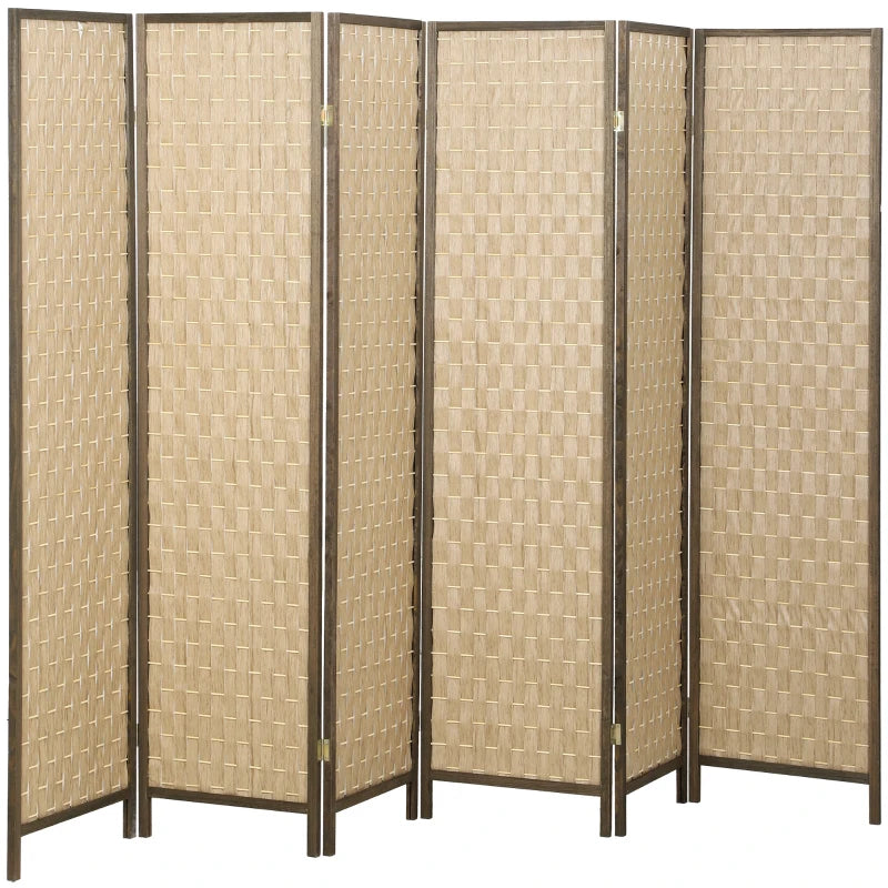 6 FT Room Divider, 6 Panel Folding Privacy Screen, Lightweight Handwoven Freestanding Partition for Home Office, Brown