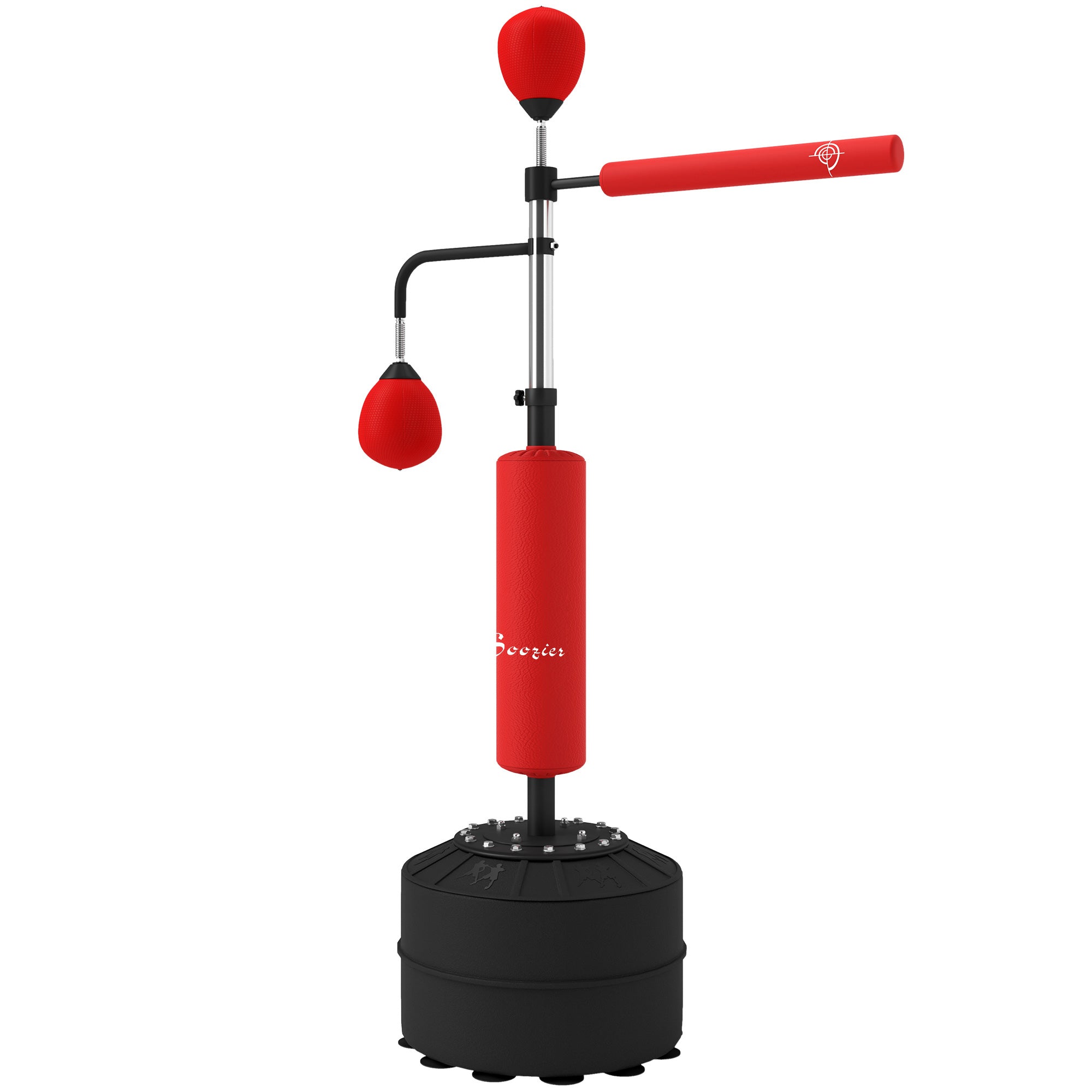 Soozier 3-in-1 Free Standing Punching Bag, Height Adjustable Boxing Bag with 2 Speed Balls, 360° Reflex Bar, Red