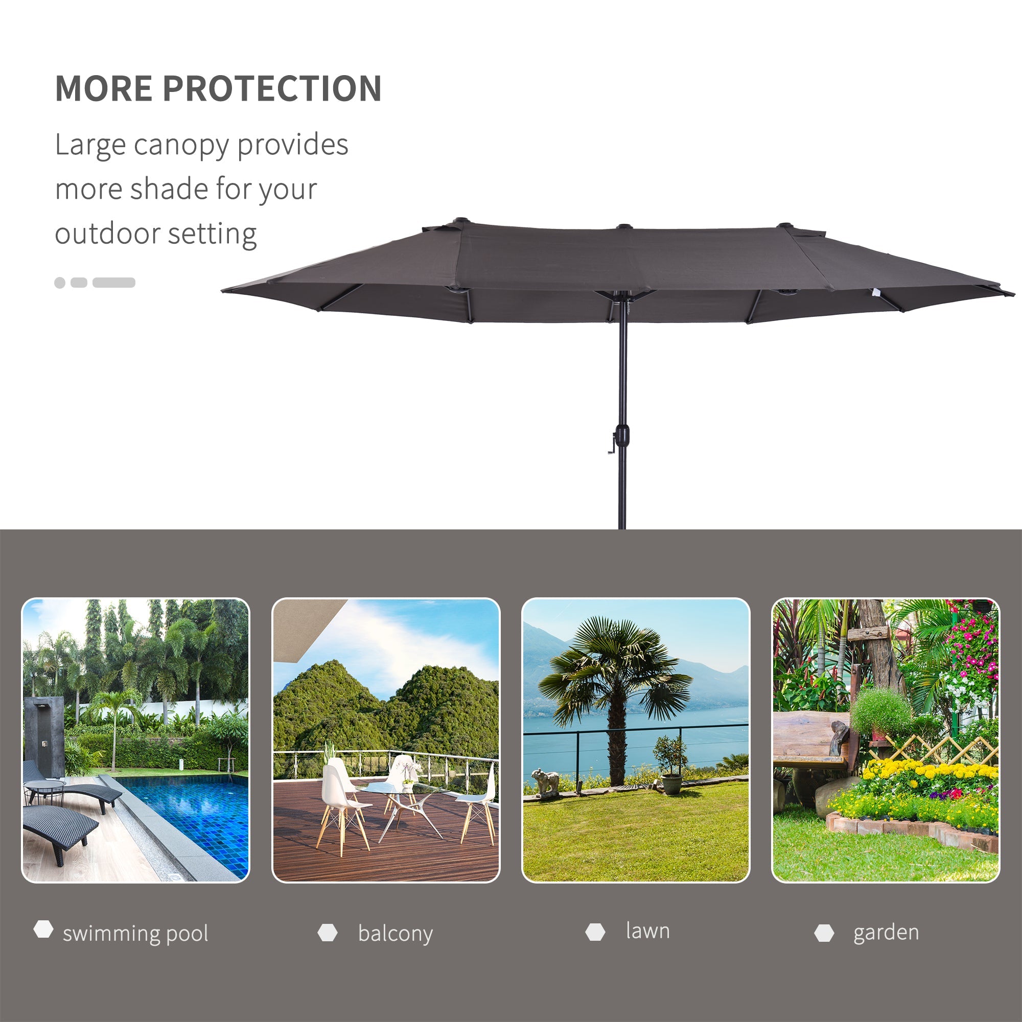 Outsunny 15' Outdoor Patio Umbrella with Twin Canopy Sunshade Steel Table Umbrella with Lift Crank Grey