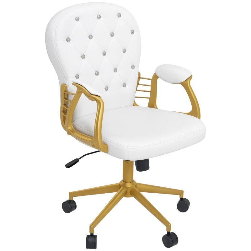 Velvet Office Desk Chair Button Tufted Vanity Chair with Swivel Wheels, Adjustable Height and Tilt Function, Cream White