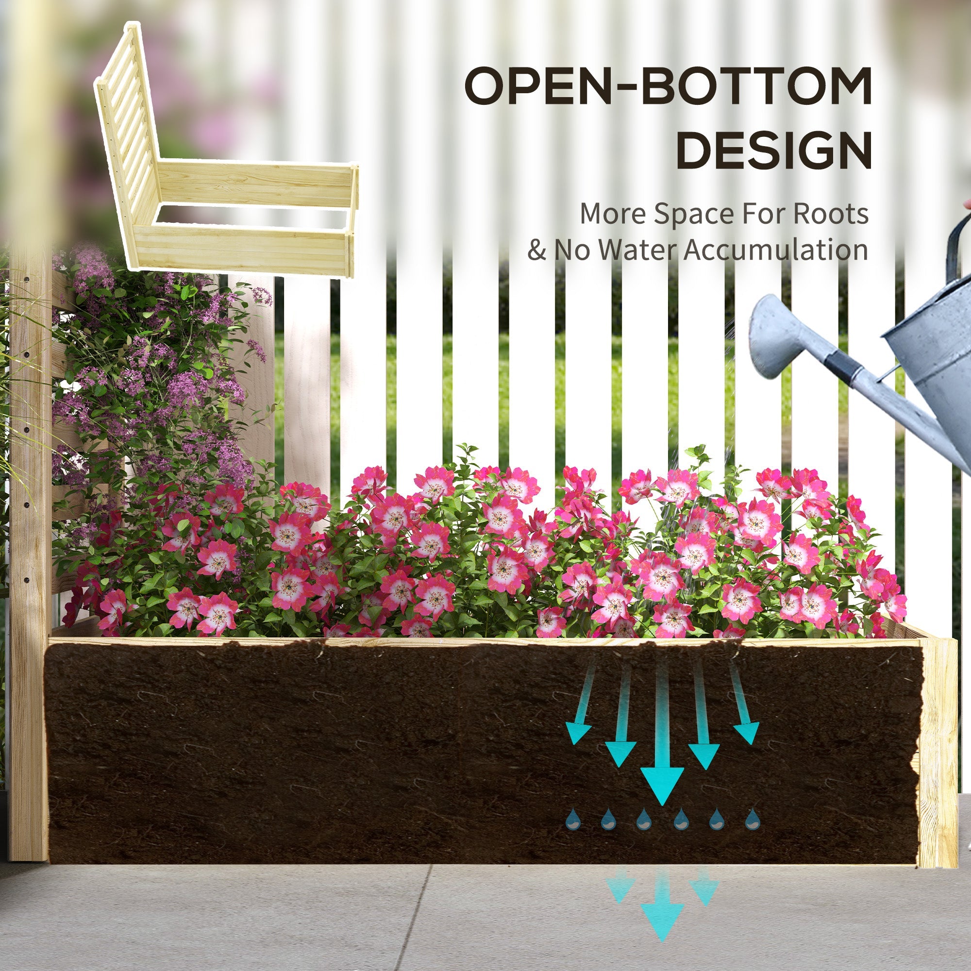 Outsunny Wood Planter Box with Trellis for Climbing Plants, Raised Garden Bed for Outdoor Flowers Herbs, 91"x24"x43", Natural