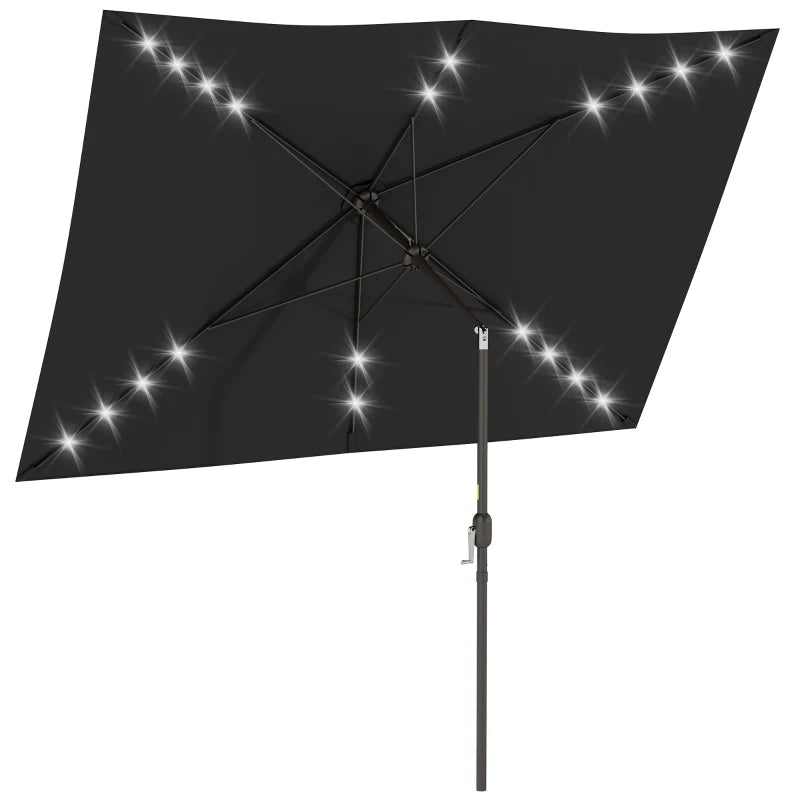 6.5x10ft Patio Umbrella, Rectangle Tilt Outdoor Market Parasol with LEDs, Black