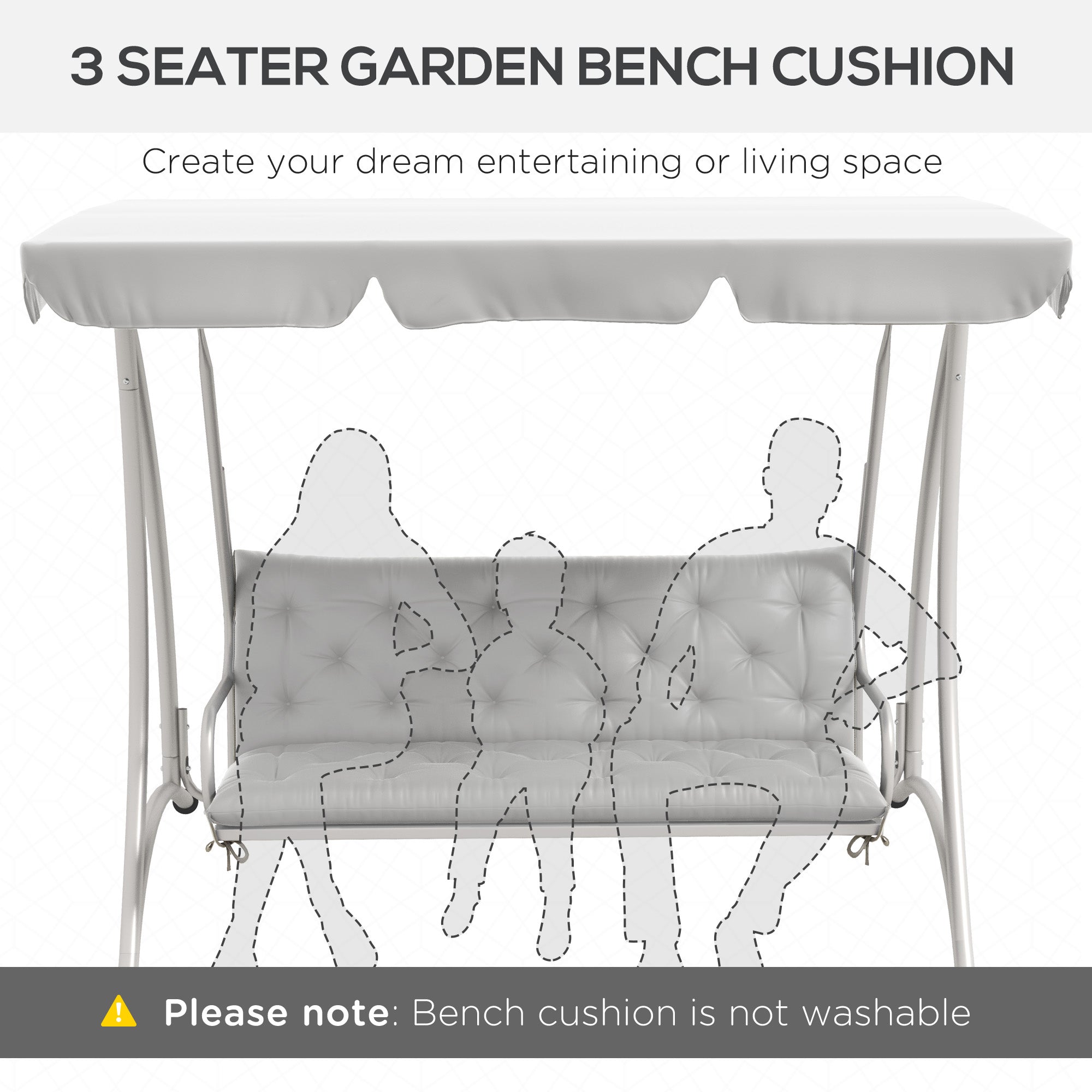 Outsunny 3-Seater Outdoor Bench Swing Chair Replacement Cushions for Patio Garden, Light Grey