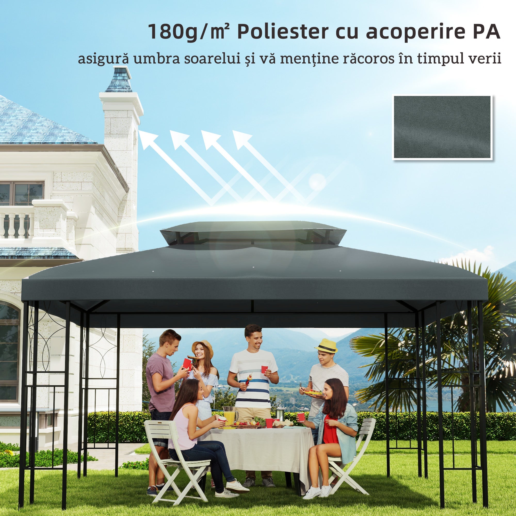 Outsunny Gazebo Replacement Canopy 13'x10', 2 Tier UV Protection Top, Grey for Garden Pavilion