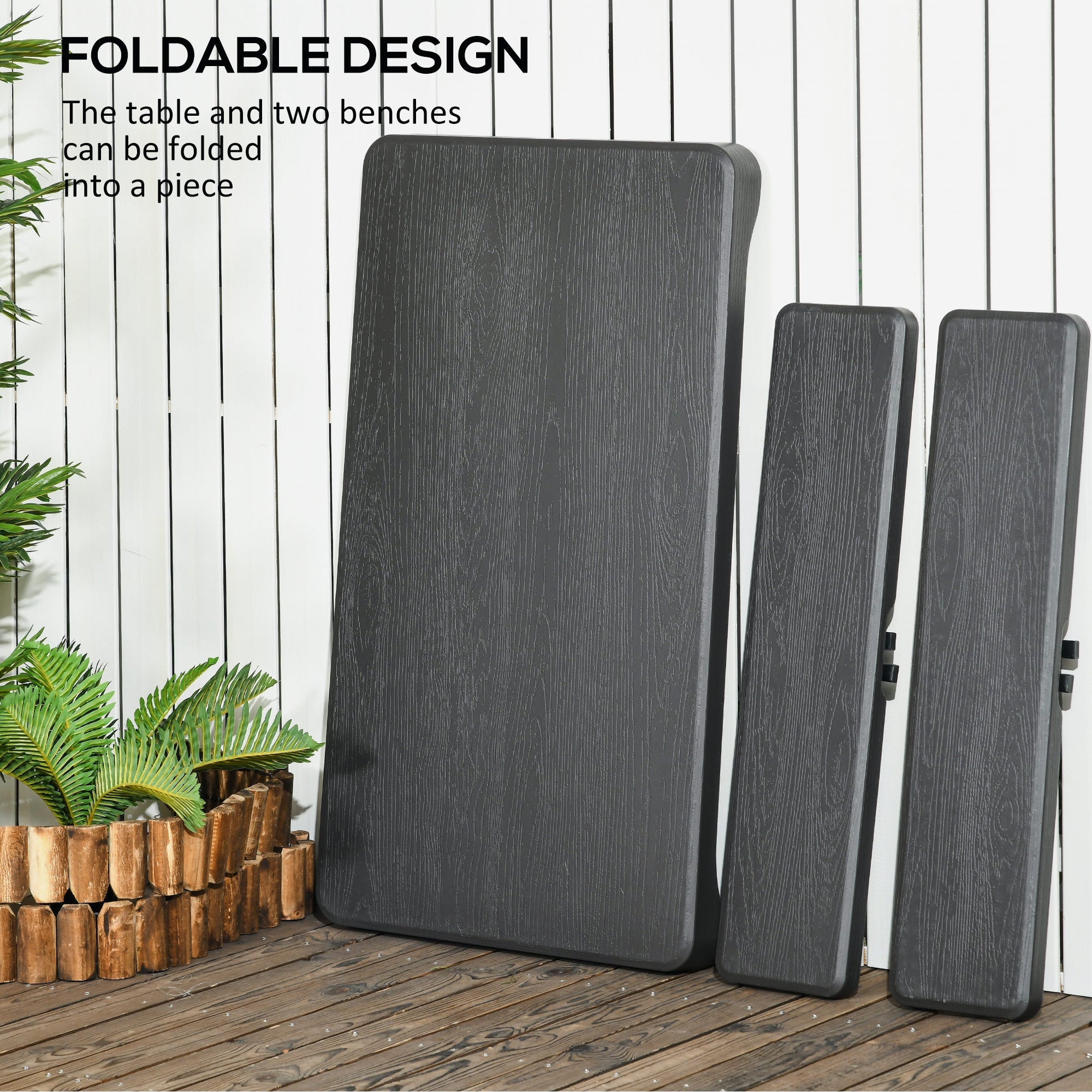 Outsunny 72" Folding Picnic Table Set 2 Benches 3pc Outdoor HDPE German Style Foldable Beer Table Dark Grey