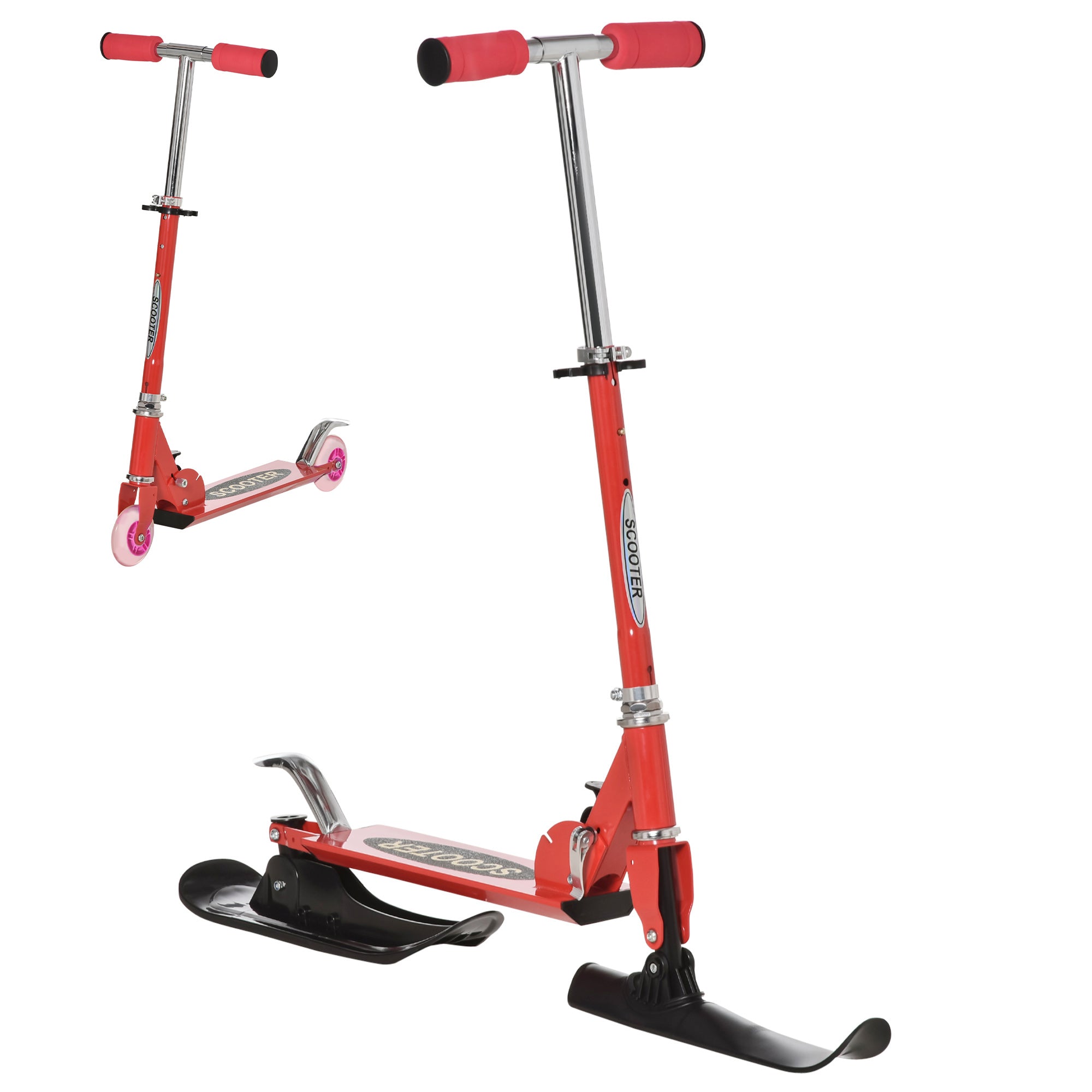 Qaba 2-in-1 Red Scooter for All Seasons - Convertible Street & Snow Scooter with Wheels & Blades