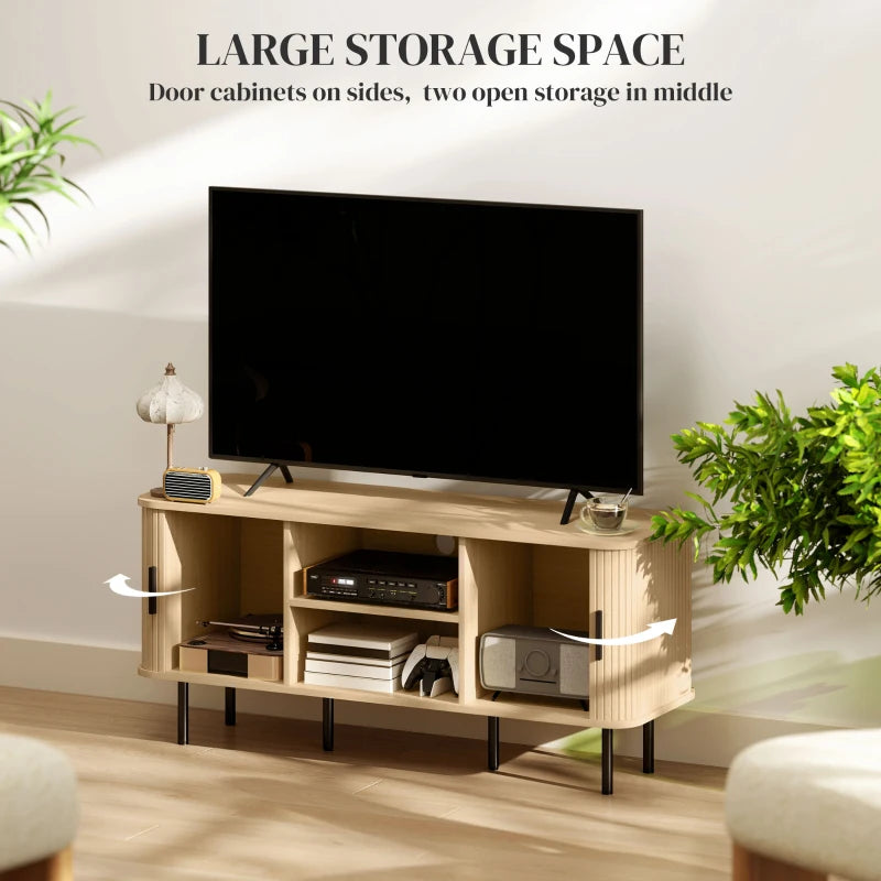 TV Stand Cabinet for TVs up to 55 Inches, TV Unit with Storage Shelves and Cabinets for Living Room, Oak Tone