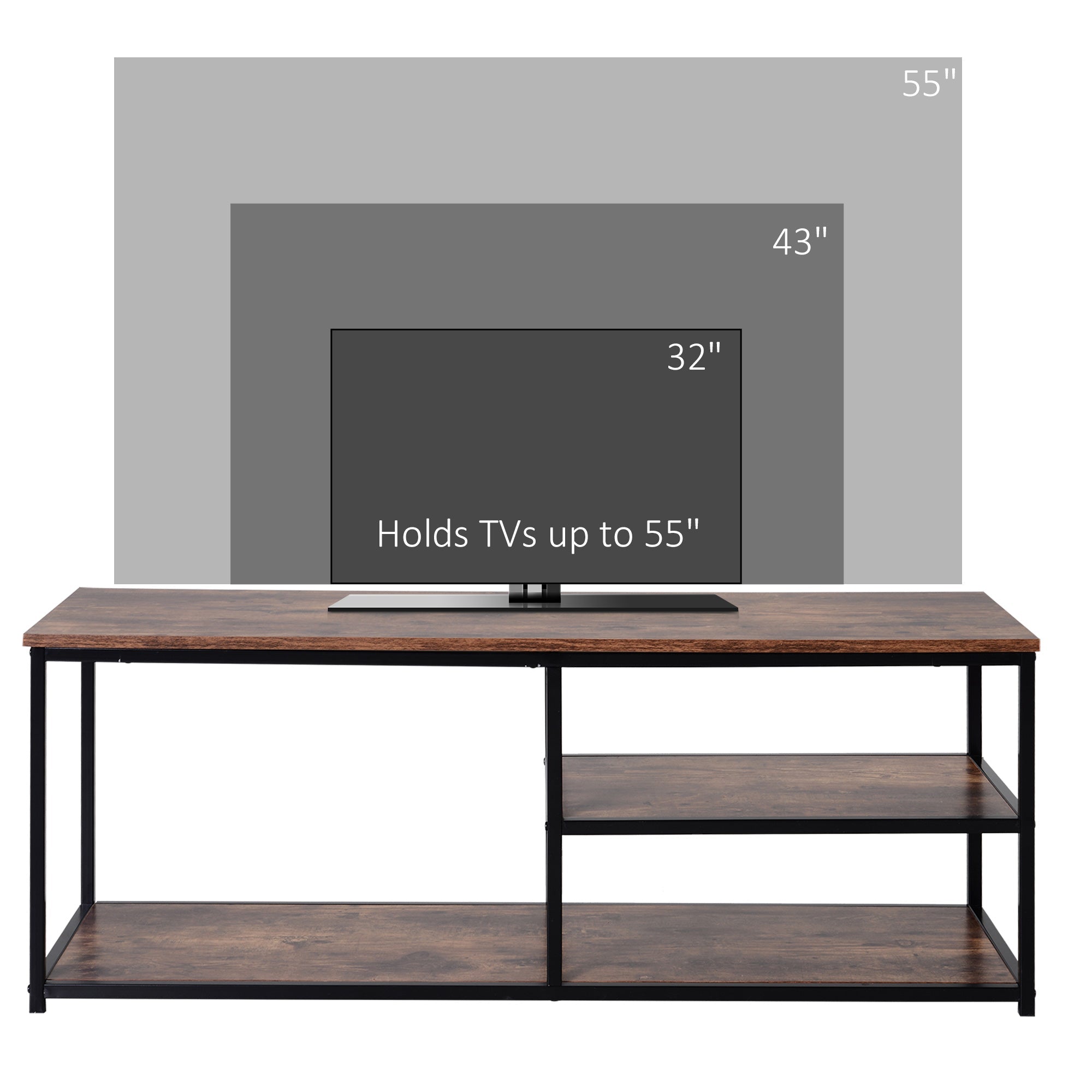HOMCOM Industrial Chic: TV Stand with Metal Frame, 2 Shelves, and Storage Cabinet, Perfect for Living Room Decor