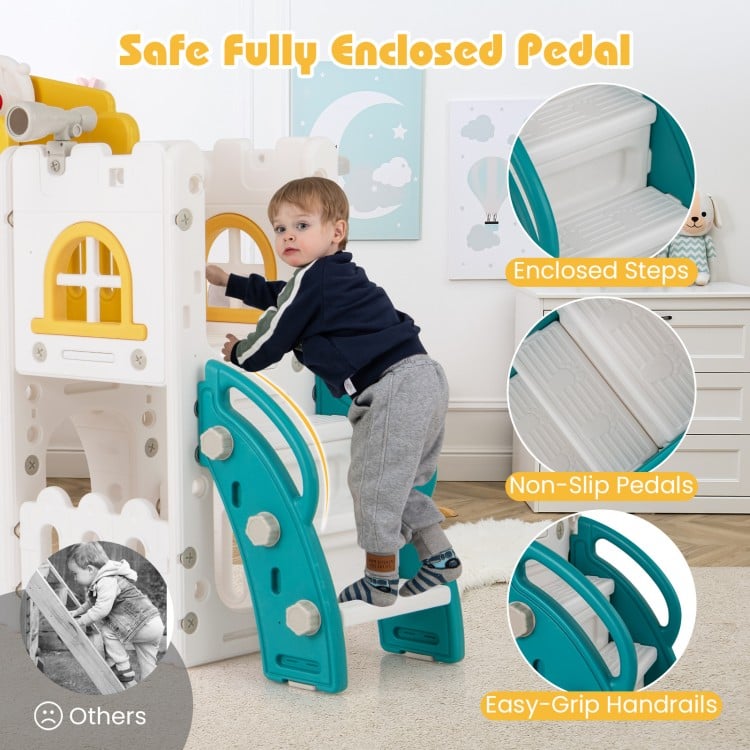 All-in-1 Toddler Slide Playset Playground with Tunnel and Ladder and Basketball-Yellow