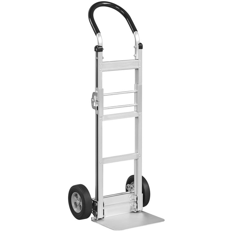 Aluminum Dolly Cart with 2 Rubber Wheels and Ergonomic Handle-Silver