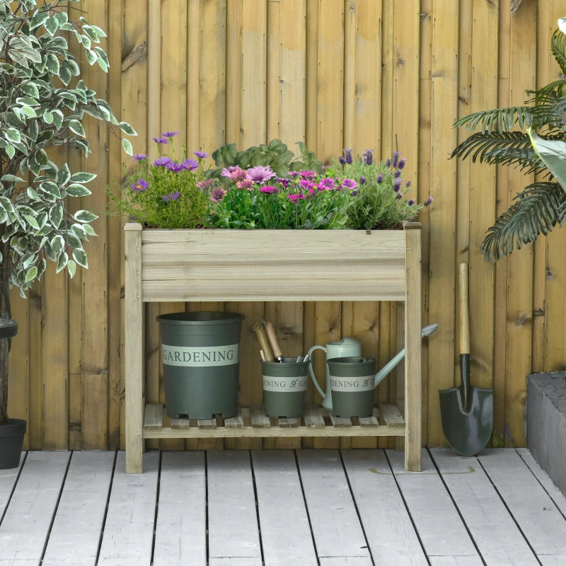 Elevated Planter Box with Legs and Storage Shelf, Raised Garden Bed, Elevated Wooden Planter Box, Green