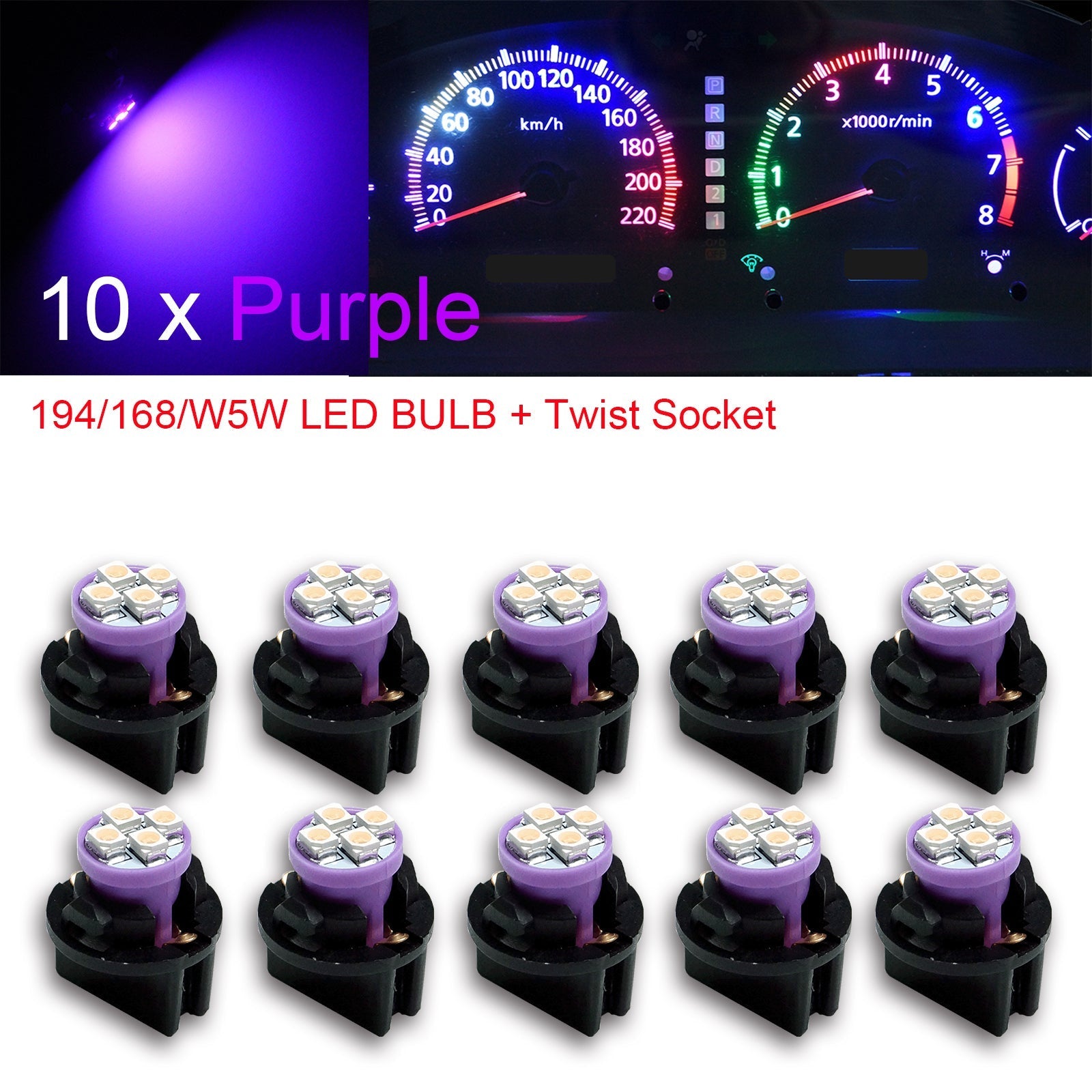T10 168 194 4SMD 3528 Led instrument Panel Dash Light Bulb 1/2" Twist Lock Socket -12V