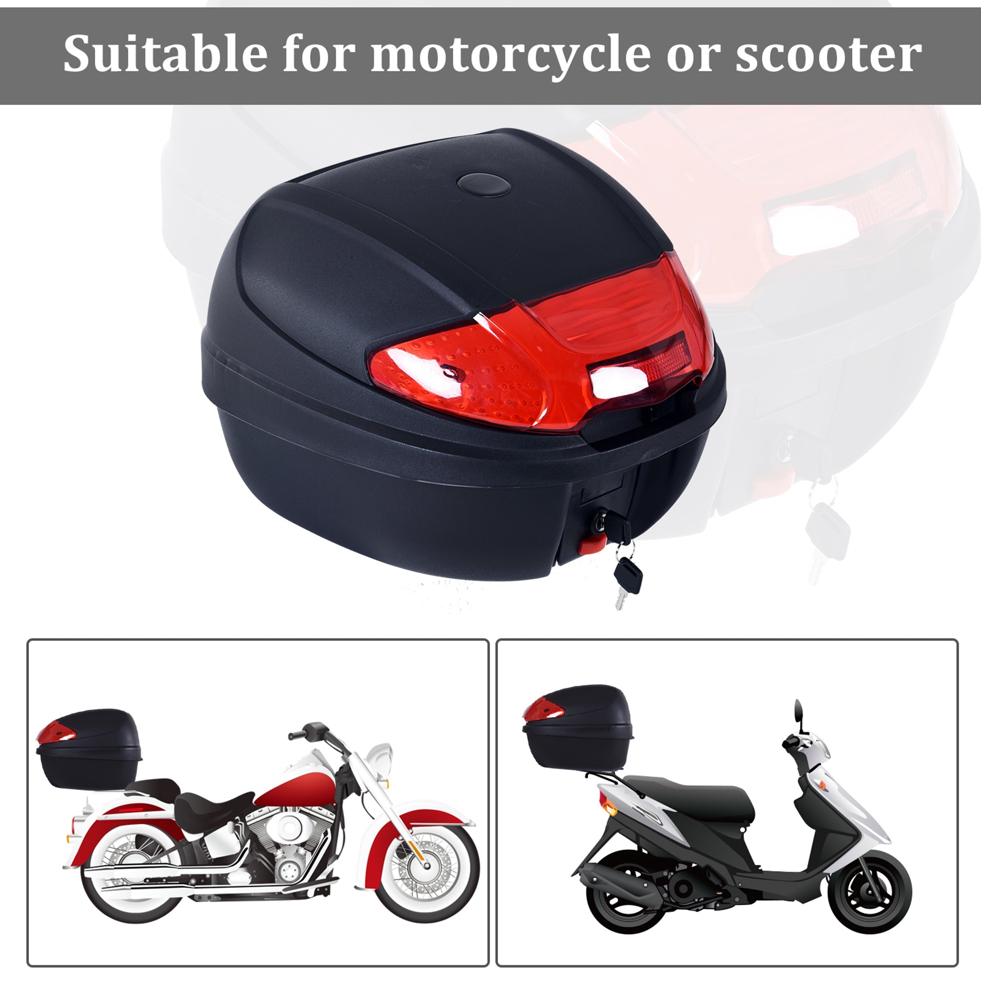 HOMCOM Motorcycle Tail Box 30L Top Case Helmet Storage Luggage Carrier Lockable