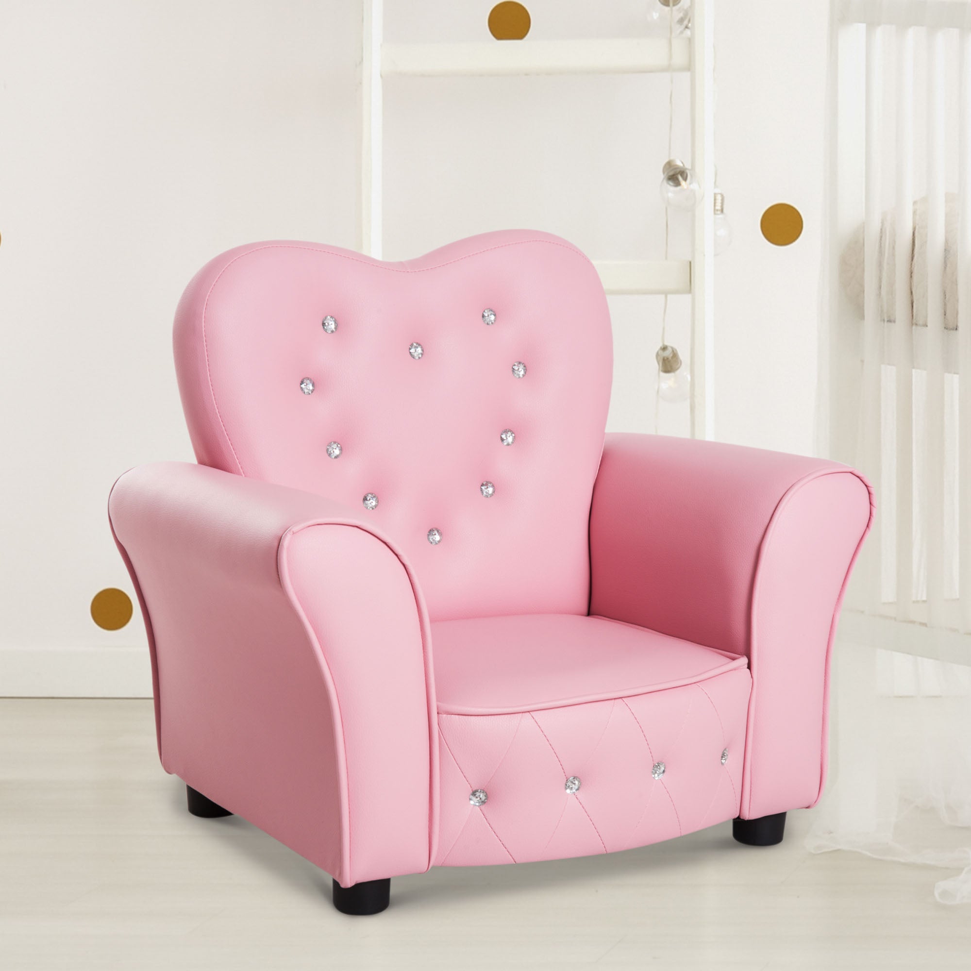 Qaba Kids Mini Princess Sofa Chair Toddler Children Upholstered Tufted Armchair Activity Couch Reclining Seat Boys Girls Furniture Pink