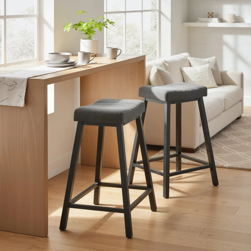 Set of 2 Bar Stools, Velvet Upholstered Counter Stools with Curved Seat and Footrest for Kitchen Island, Grey