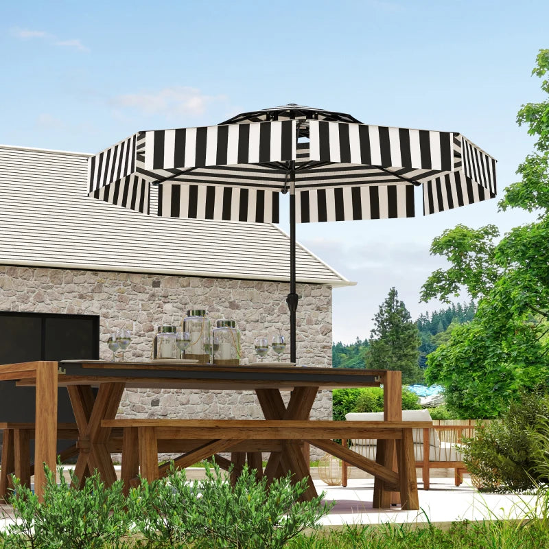8.6 ft Patio Umbrella, UPF 30+ Outdoor Market Table Umbrella Parasol with 2-Tier Vent, Crank, 8 Ribs, Tilt, Black