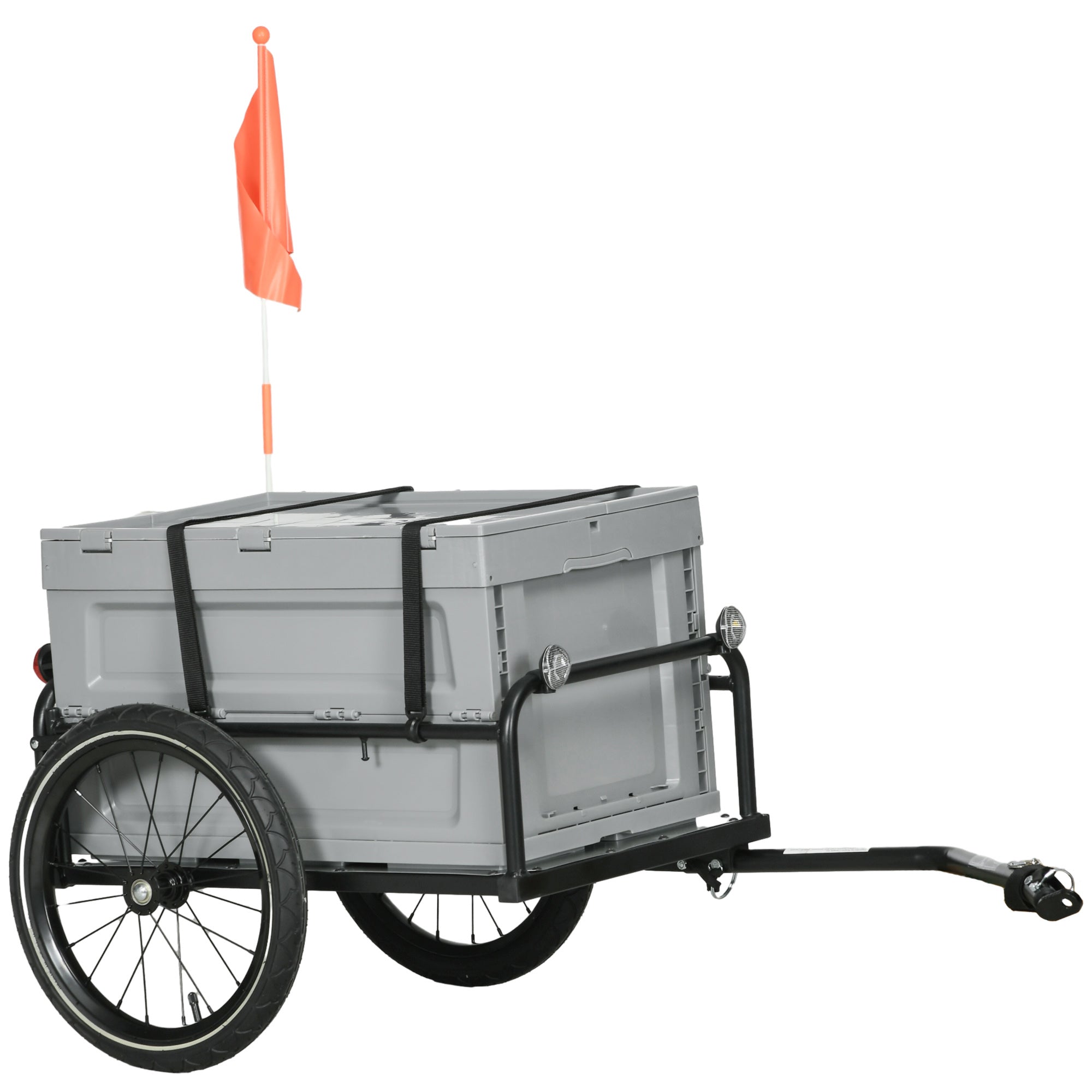 Aosom Steel Trailer for Bike, Bicycle Cargo Trailer with Storage Box, Folding Frame and Safe Reflectors, Max Load 88LBS
