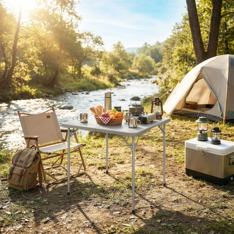 Folding Picnic Table Heavy Duty Camping Table 34" x 34", Indoor Outdoor Use for Picnic, Beach, BBQ, Grey