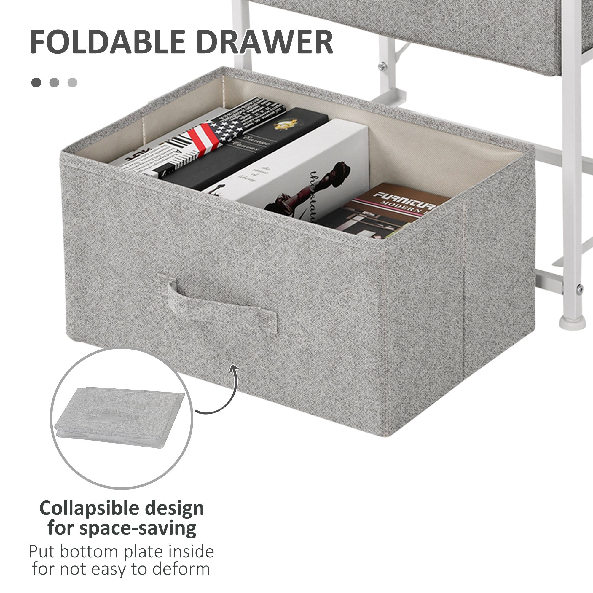 HOMCOM Linen Fabric Storage Solution: Drawer Cabinet Organizer with 4 Removable Drawers and Metal Frame for Living Room, Kitchen, Grey