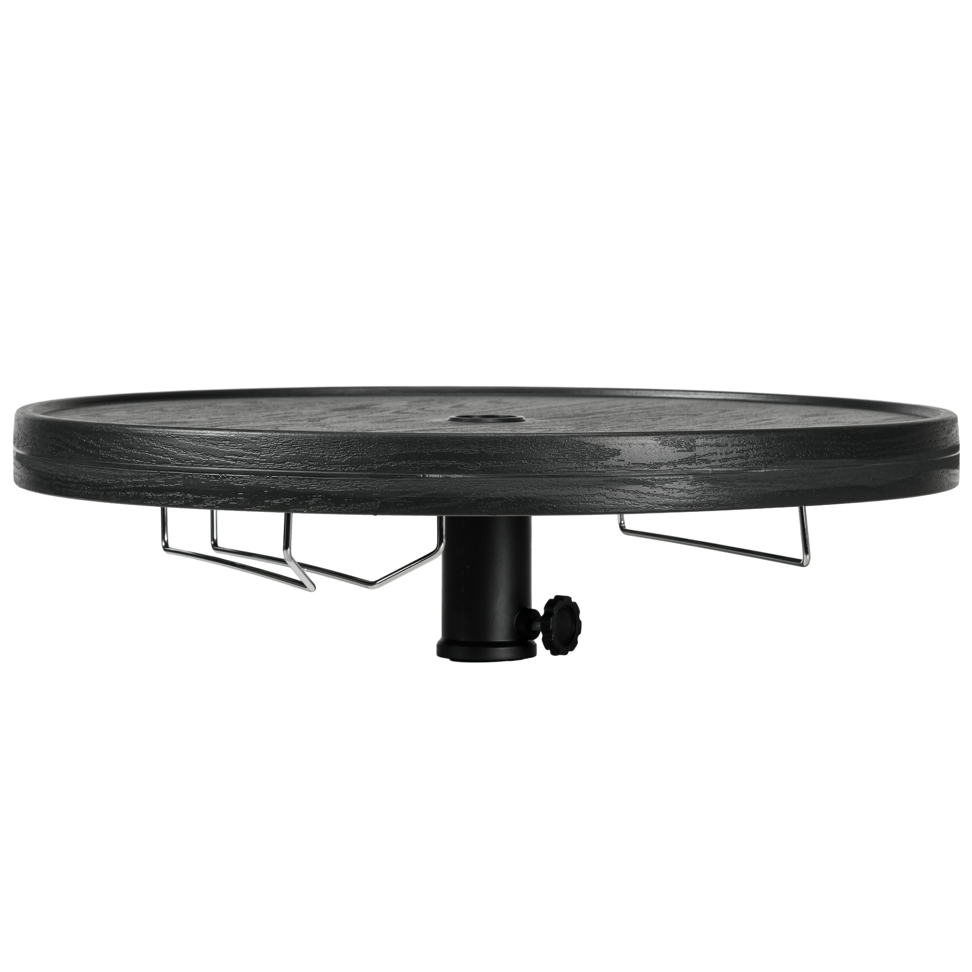 Outsunny Beach Umbrella Table Tray with Wine Glass Holder and Foldable Towel Rack, 23.6", Black
